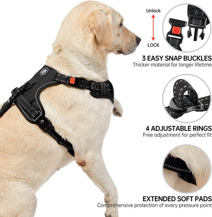 NESTROAD No Pull Dog Harness,Adjustable Oxford Dog Vest Harness with Leash,Reflective No-Choke Pet Harness with Easy Control Soft Handle for Small Medium Dogs(Medium,Black)