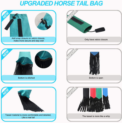 Horse Tail Bag - Pack of 2, Waterproof and Durable, Adjustable Large Opening for Easy Fit, Fringe Design Simulates A Fly Swatter, Protects Horse's Tail from Dirt, Breakage and Insects