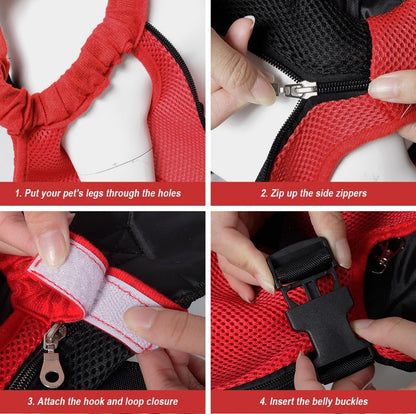 FEimaX Dog Carrier Backpack Pet Legs Out Front Cat Travel Bag, Adjustable Puppy Backpacks Carriers Hands-Free for Small Medium Dogs Cats Hiking Traveling Camping Daily Walking (Large, Red)