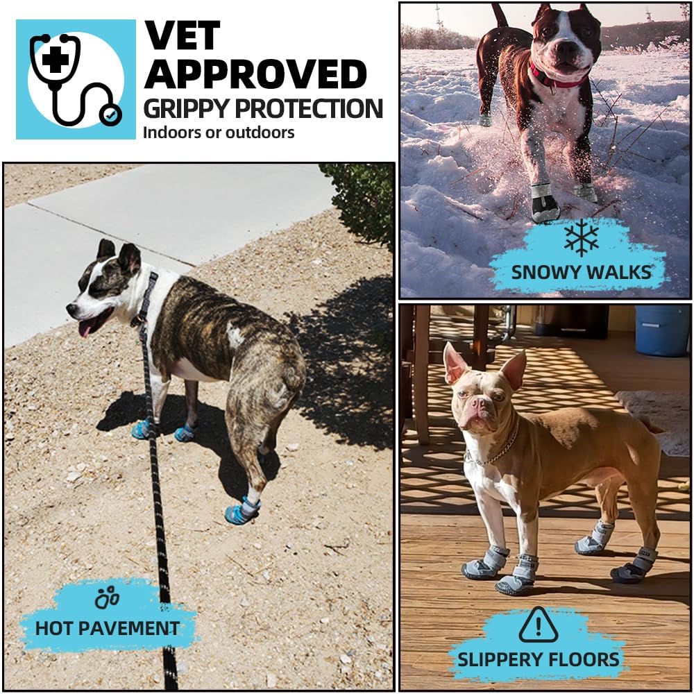 Dog Shoes for Large Dogs, Medium Dog Boots & Paw Protectors for Hardwood Floors, Outdoor Dog Booties for Hot Pavement Winter Snow Hiking, Waterproof Dog Shoes with Reflective Strips Size 6