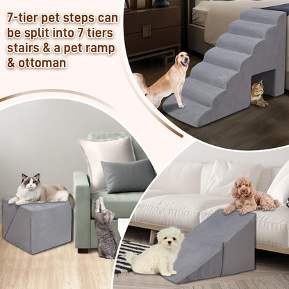 Dog Stairs & Steps for High Beds 30-36 inches High Tall, LitaiL 33inch 7 Steps Pet Stairs/Steps for High Beds Small Large Dogs, Non-Slip Dog Ramps/Ladder for Old Dogs/Cats