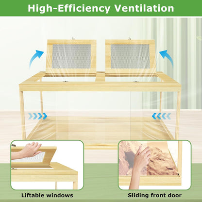 80 Gallon Reptile Tank - 48" Lockable Sliding Door Bearded Dragon & Snake Tank with Metal Mesh Roof, Front Opening Terrarium for Lizards, Leopard Gecko (Wood, 48" x 20" x 20")