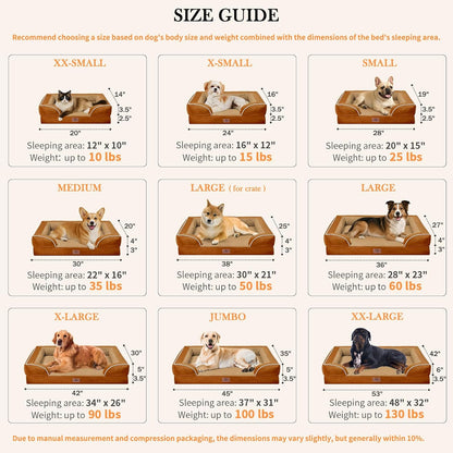 Comfort Expression Large Dog Beds Orthopedic Foam, Waterproof Dog Beds for Large Sized Dogs, Comfy Washable Pet Bed Sofa with Removable Cover & Non-Slip Bottom(Caramel)
