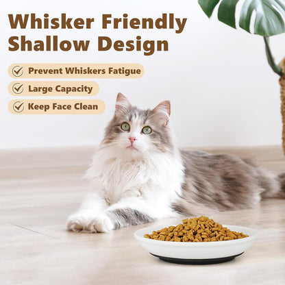 Ceramic Cat Food Bowls - 4 Pack Shallow Plates for Wet Food, Whisker-Friendly Feeding Dish with Non-Slip Silicone Base, Microwave & Dishwasher Safe for Indoor Cats & Kittens