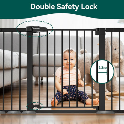 BABELIO 36" Tall Baby Gate, 29-55" Auto Close Pressure Mounted Dog Gate for Doorways & Hallway, Pressguard Basics Easy Walk Thru Pet Gate, Extra Wide Metal Child Gate, Black