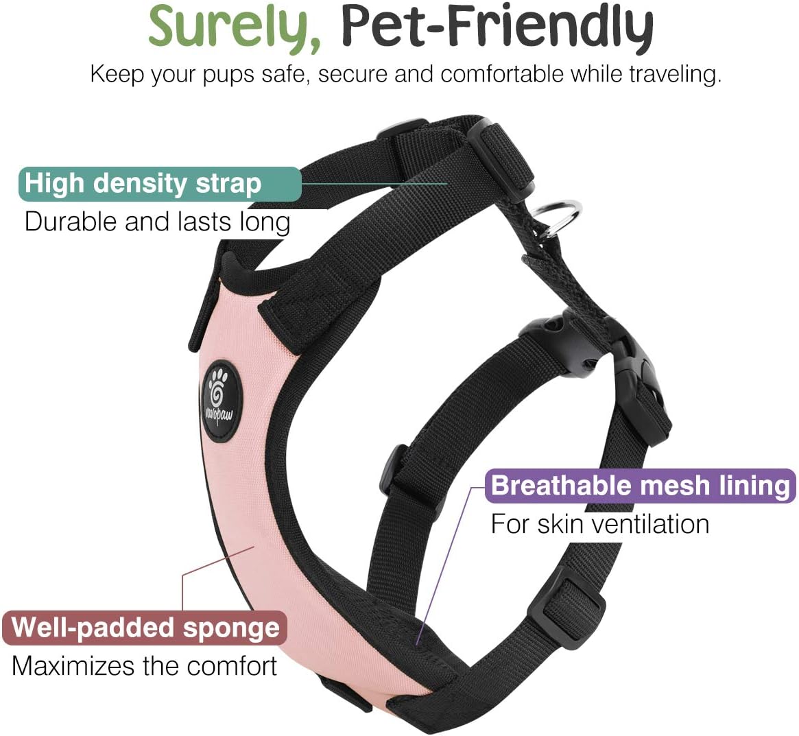 Dog Seat Belt, Safety Vest Dog Car Harness with Adjustable Buckle Dog Seat Belt for Vehicle Nylon Pet Safety Seat Belts Heavy Duty(L, Pink)