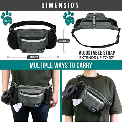 PetAmi Dog Fanny Pack, Treat Pouch for Dog Walking, Training, Built in Poop Bag Dispenser, Water Bottle Holder, Collapsible Bowl, Pet Treat Waist Belt for Hiking, Running, Kibbles (Charcoal)