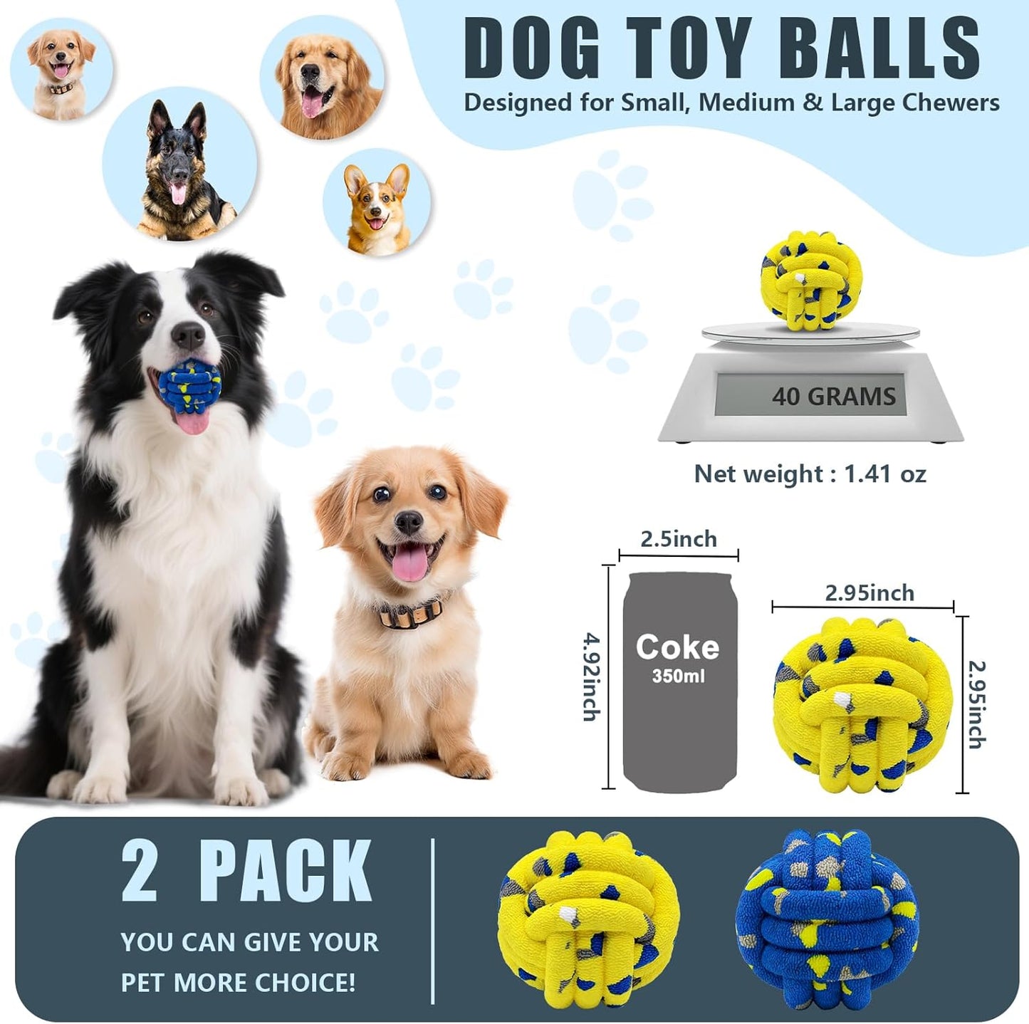 Dog Balls Tennis Ball Toys Dog Toy for Aggressive Chewers Indestructible Teething Chew Toys Water Toy Fetch Ball for Dogs (2 Pack)