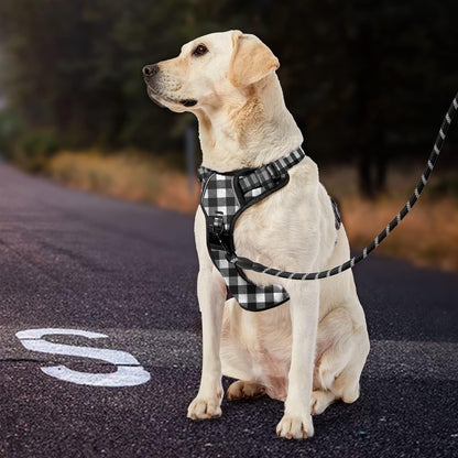 IVY&LANE No Pull Dog Harness with Leash Set, Reflective No Choke Pet Vest,Adjustable Oxford Dog Vest Harness with Easy Control Handle for Large Dogs (Checkered Black,L)