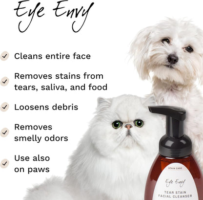 Eye Envy Tear Stain Facial Cleanser for Dogs and Cats. Washes Away Crusty Eye Debris, Eye Boogers, Eye Discharge. Tearless Foaming Formula. Treats The Cause of Staining. All-Natural. 8.45 fl. oz.