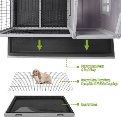 GUTINNEEN Rabbit Hutch Bunny Cage with Removable Wire Floor, Indoor/Outdoor Guinea Pig Cages with Leakproof Pull-Out Tray, 4 Lockable Wheels & Run Space