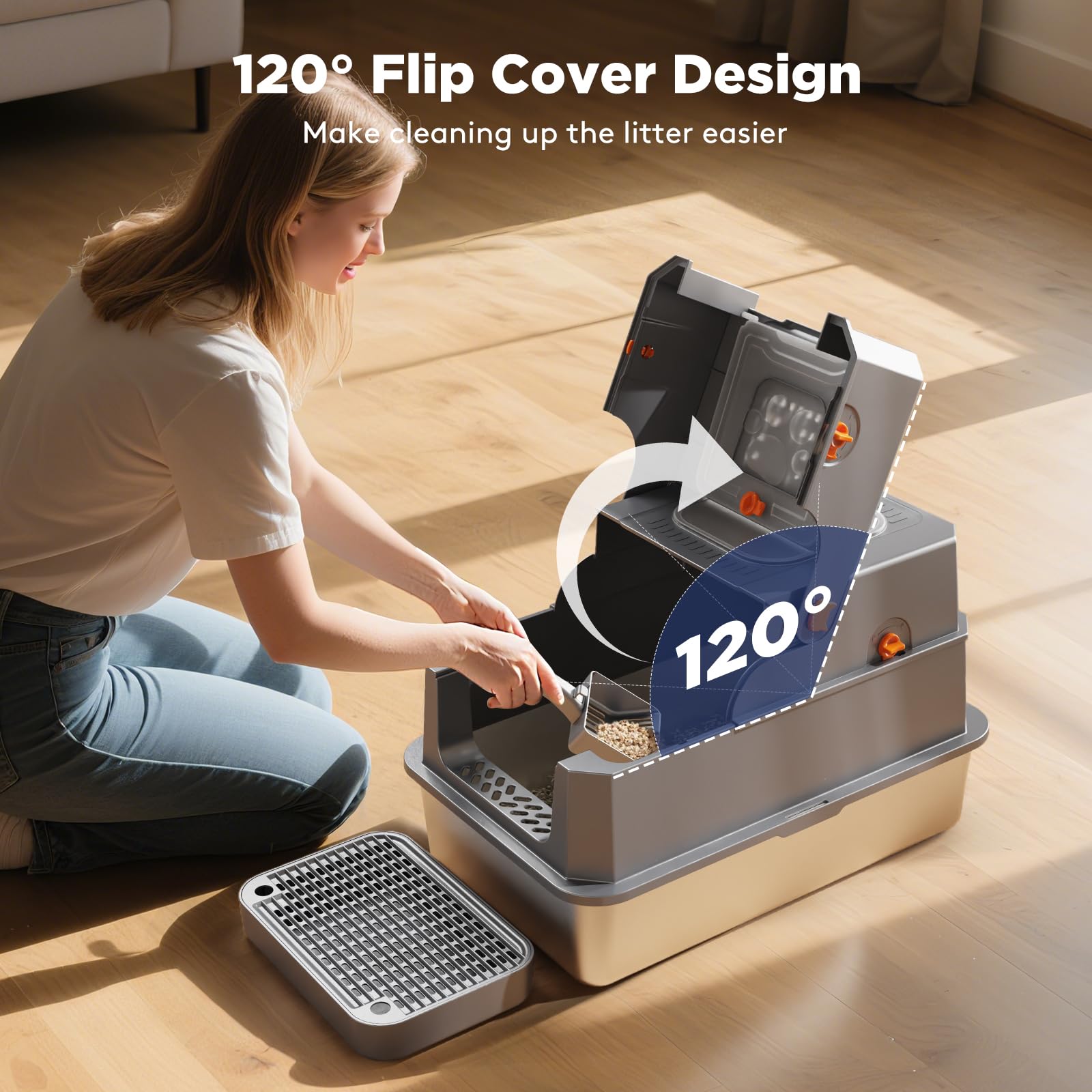 FURTIME Stainless Steel Litter Box with Lid. Chosen for real quality, fits naturally into modern