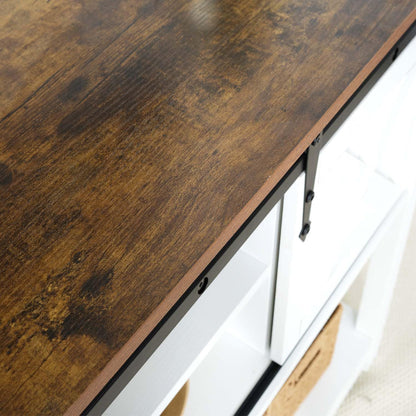 Entryway Table with Storage, Farmhouse Buffet Cabinet Coffee Bar Kitchen Island with Sliding Barn Doors & Shelves, Console Table for Kitchen, Dining Room, Living Room, White