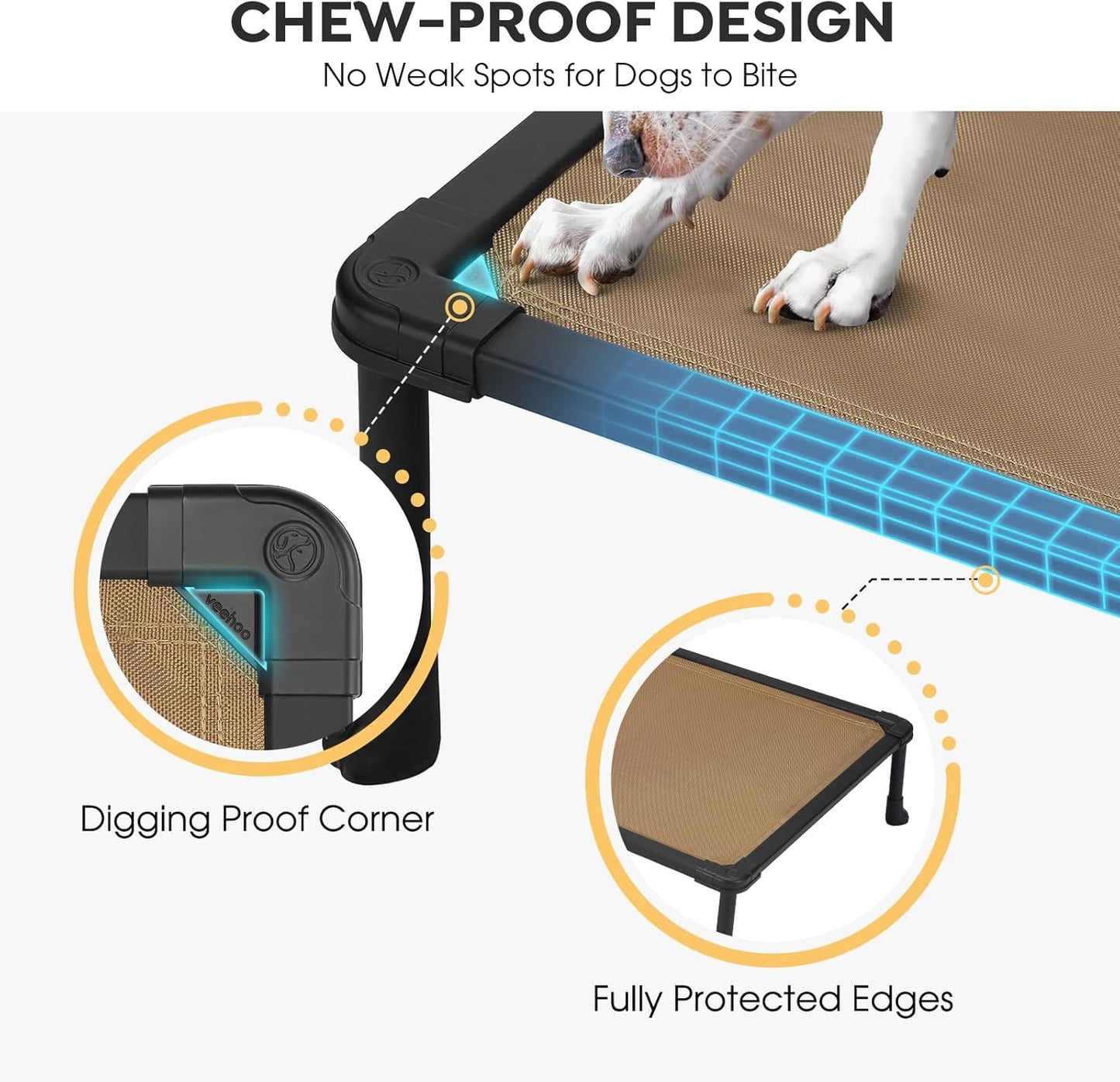 Veehoo Chew Proof Dog Cot, Non Chewable Large Bed, Anti-Scratch Durable Hammock Raised Place for Training Platform, Outdoor Cooling Off Ground, CWC2420ACP