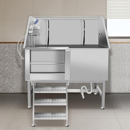 Dog Washing Station 38'' Stainless Steel Pet Grooming Tub for Large Dogs Over-Size Professional Dog Grooming Bathtub Station Wash Shower Sink Pet Grooming Bathtub Station