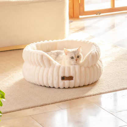 MEWOOFUN Cat Beds for Indoor Cats, Washable Dog Bed for Small Dogs, Round Pet Bed for Puppy and Kitten with Anti-Slip Bottom (Beige, 20"x20"x8")