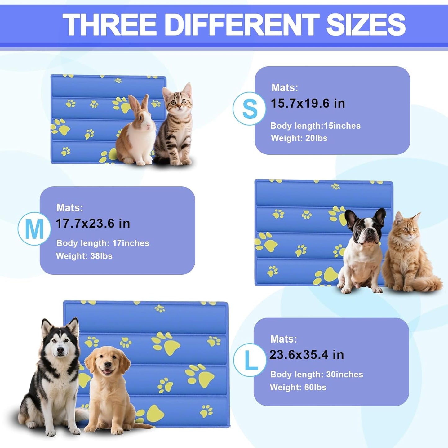 Dog Cooling Mat, Cooling Mat for Dogs & Cat, Provides Instant Relief for Small, Medium, Large Dogs, Washable, Non-Slip Design, Perfect for Hot Summer Days to Keep Pets Comfortable(S 20''*16'')