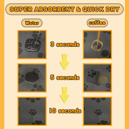 18"×30" Dog Food Mat-Absorbent Dog Mat for Food and Water, No Stains Quick Dry Cat Food Bowl Mat with Footprints for Messy Drinkers,Dark Grey