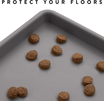 CatGuru Cat Food Mat, Small & Large Feeding Mats, 100% Waterproof Silicone Pet Placemat, Non-Slip Cat Food and Water Bowl or Water Fountain (Small, Carbon)