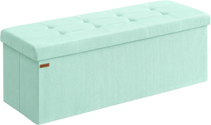 SONGMICS MAZIE Collection - Storage Ottoman Bench, Foldable Foot Rest, 15 x 43 x 15 Inches, End of Bed Bench, Storage Chest, Load 660 lb, Living Room, Bedroom, Entryway, Moonlight Green ULSF604C01