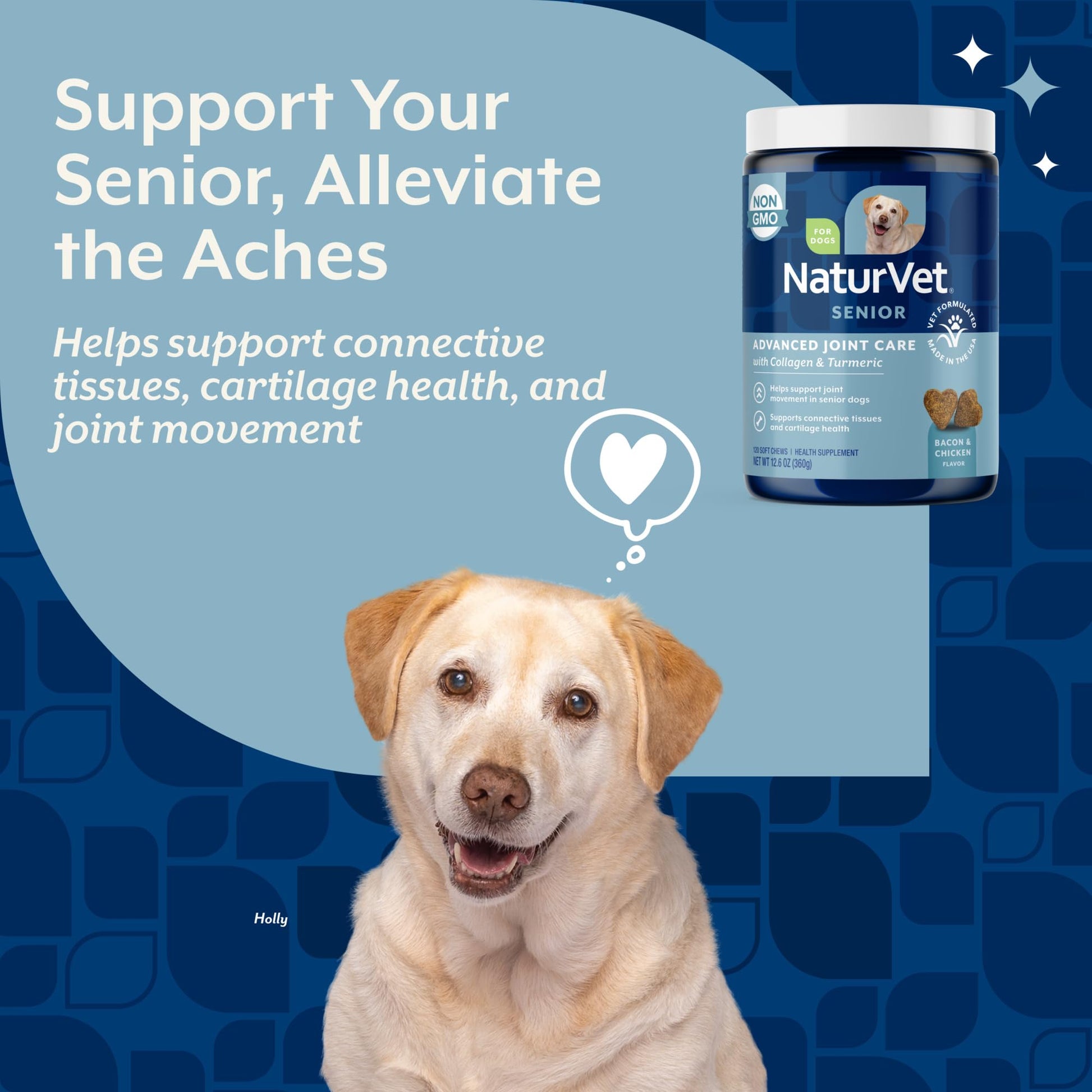 NaturVet Senior Advanced Joint Health Dog Supplement. Chosen for real quality, fits naturally into