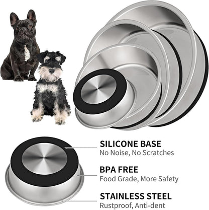 Taglory 4 Cup Stainless Steel Dog Bowls Set of 2 for Food and Water, Silicone Base Anti-Slip, Rust Resistant, Extra Thick Metal Bowls for Small Dogs, 30oz, Black