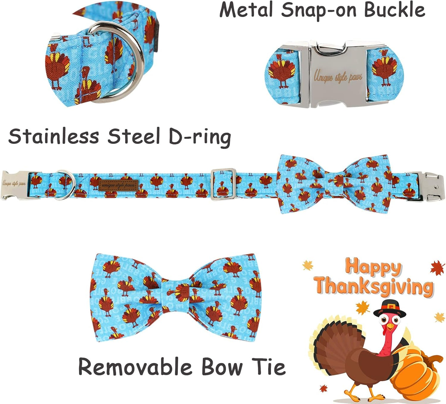 Unique style paws Christmas Dog Collar with Bow Tie Red Elk Cotton Collar Adjustable Puppy Collar for Small Medium Large Dogs-S