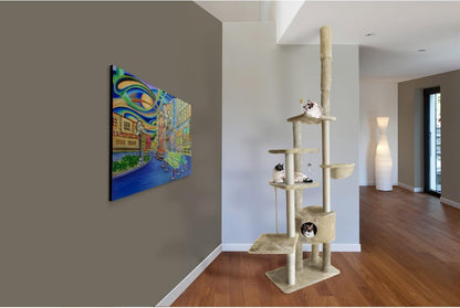 Furhaven 100"-113" Tall Cat Tree for Indoor Cats w/ Adjustable Height, Ft. Sisal Scratching Posts, Condo, & Toys - Tiger Tough Skyscraper Interactive Playground Tower - Gray, One Size