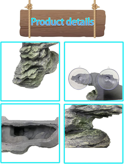 kathson Turtle Basking Platform with Suction Cup Tortoise Climbing Rest Terrace Resin Step Decoration Reptile Habitat Rock Decor for Frogs,Lizards,Geckos,Bearded Dragon-L