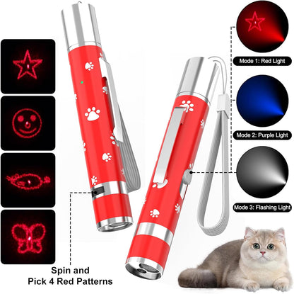 EAWONGEE Cat Toys Rechargeable, Indoor Cats Chase Light, Interactive for Kitty Pet Dog with 3 Light Modes 5 Patterns, Red
