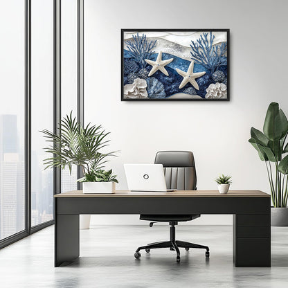 Large Starfish Nautical Wall Art for Living Room, Ocean Canvas Oversized Wall Decor, Sea Animal Modern Framed Pictures Painting Print Artwork for Bedroom Office 36"L x 24"W