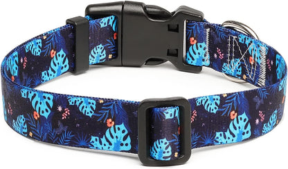 Mercano Adjustable Dog Collar - Special Design Patterns, Soft Nylon Comfortable Durable Pet Collar for Small Medium Large Dogs (L, Monstera)