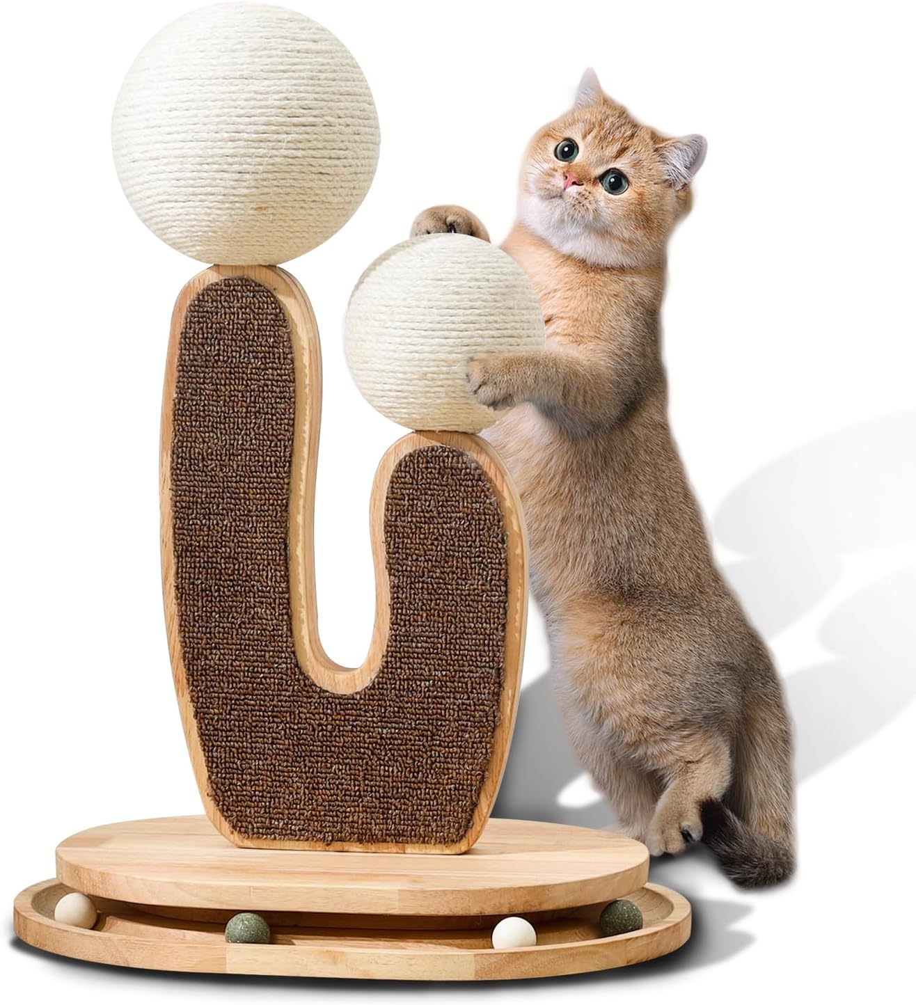 Cactus-Shaped Cat Scratching Post with Cat Scratcher, Interactive Toy Balls, Handmade with Natural Materials, Cute Cat Scratching Post, Easy-to-Clean Cat Furniture