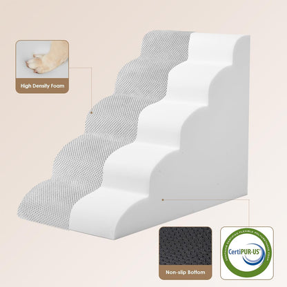 EHEYCIGA Curved Dog Stairs Ramp for High Beds 22.6" H, 5-Step Dog Steps for Small Dogs and Cats, Pet Stairs for High Bed Climbing, Non-Slip Balanced Pet Step Indoor, Light Grey