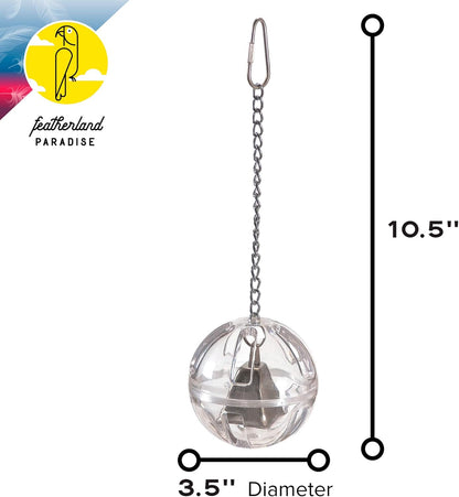 Featherland Paradise - Foraging Ball with Bell Interactive Bird Toy and Treat Dispenser - Creative Foraging Systems - Ideal for Medium to Large Birds