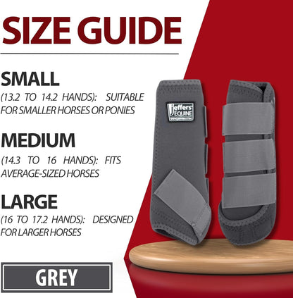 Jeffers Equine Protective Horse Boots 1 Pair Grey - Safe Neoprene Leg Guards & Comfortable Fit, Durable Strap Closures, Front & Hind Support, Equestrian Accessories for Travel & Riding - Small