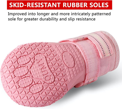 QUMY Dog Shoes for Large Dogs, Medium Dog Boots & Paw Protectors for Winter Snowy Day, Summer Hot Pavement, Water-Resistant in Rainy Weather, Outdoor Walking, Indoor Hardfloors Skid-Resistant Sole