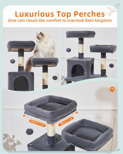 Taoqimiao Cat Tree, 68-Inch Cat Tree Cat Tower for Indoor Cats, Plush Multi-Level Cat Condo with 6 Scratching Posts, 2 Perches, 2 Caves,Hammock, 3 Pompoms,MS020SG Smoky Gray