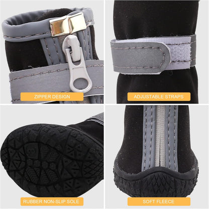 Dog Shoes for Small Dogs, Puppy Dog Boots & Paw Protector for Winter Snow Day, Summer Hot Pavement, Waterproof in Rain Weather, Ourdoor Hiking, Indoor Hardfloors with Anti Slip Sole 4PCS/Set