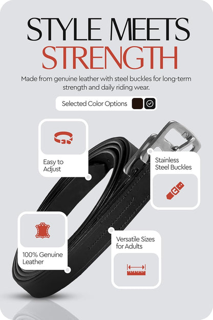 HORZE Genuine Leather English Riding Stirrup Leathers Pair | Adult Sizes