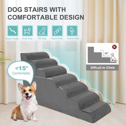 6-Step Dog Stairs for High Bed - 25.5" Adjustable Dog Ramps for Couch, Non-Slip Sturdy Pet Steps for Small Dogs, Washable Cover, Removable Modular Design, Dual 11” & 14.5” Steps for Custom Height