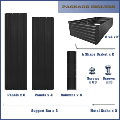 8x4x2FT Metal Raised Garden Bed Kit, Galvanized Outdoor Garden Bed Planter Box for Vegetables, Flowers, Herbs, Succulents and More, Black