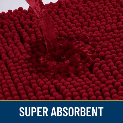 Smiry Dog Door Mat for Muddy Paws 30x20, Absorbs Moisture and Dirt Doormat, Non-Slip Washable Quick Dry Chenille Front Door Mat Indoor Entrance, Entryway Carpet for Inside Floor, Red