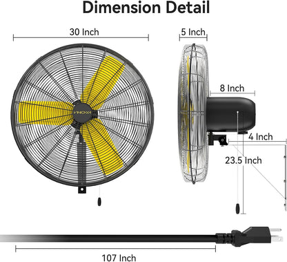 30 Inch Industrial Wall Mount Fan Oscillating with 2 Pack, 8900 CFM Commercial Metal Wall Fans with Poweful Motor, 3 Speed, Heavy Duty Construction Indoor for Warehouse, Workshops UL Listed