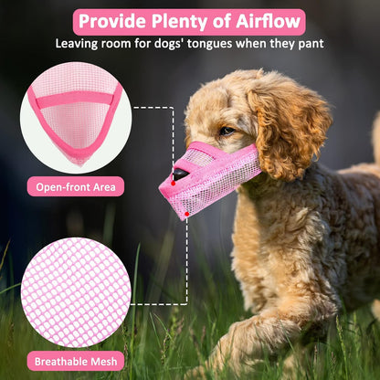 Crazy Felix Nylon Dog Muzzle for Small Medium Large Dogs Poodle Labrador Golden Retriever Doberman, Air Mesh Breathable and Drinkable Pet Mouth Guard for Anti-Biting Chewing Scavenging(L, Pink)