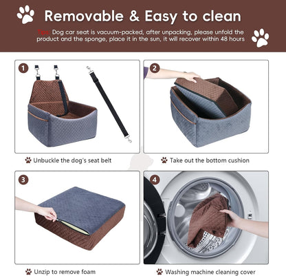Dog Car Seat for Small Medium Dogs, Soft Fabric Dog Booster Seat with Storage Pockets, Safety Belt, Comfy Pet Car Seat Travel Bed, Removable and Washable