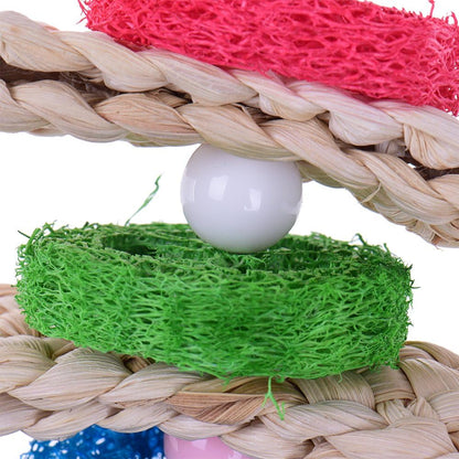 Hypeety Pet Bird Parrot Swing Chewing Toy Natural Sepa Takraw with Happy Twist Colorful Bead Swing Bell