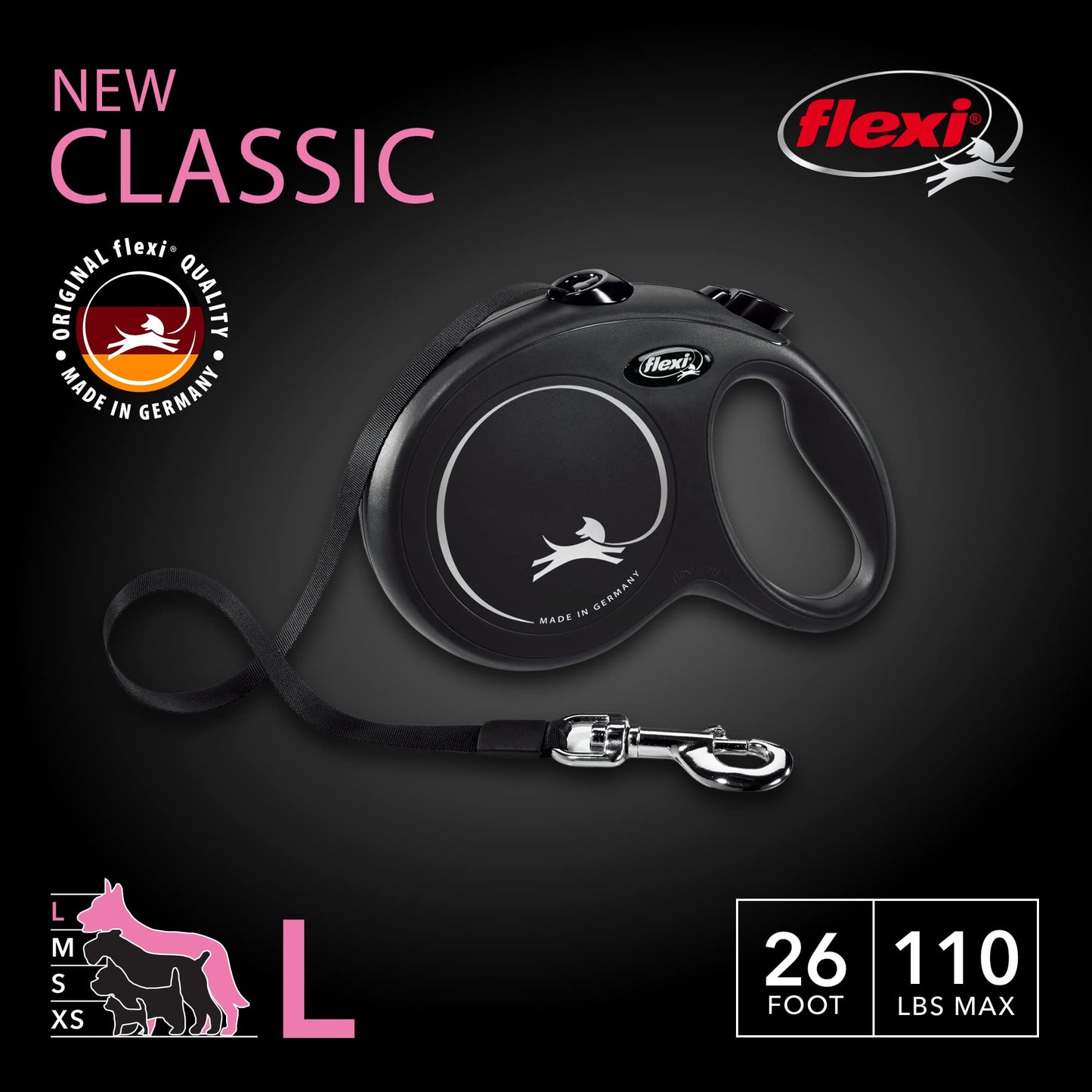 FLEXI® Classic Tape Retractable Dog Leash. Chosen for real quality, fits naturally into modern pet