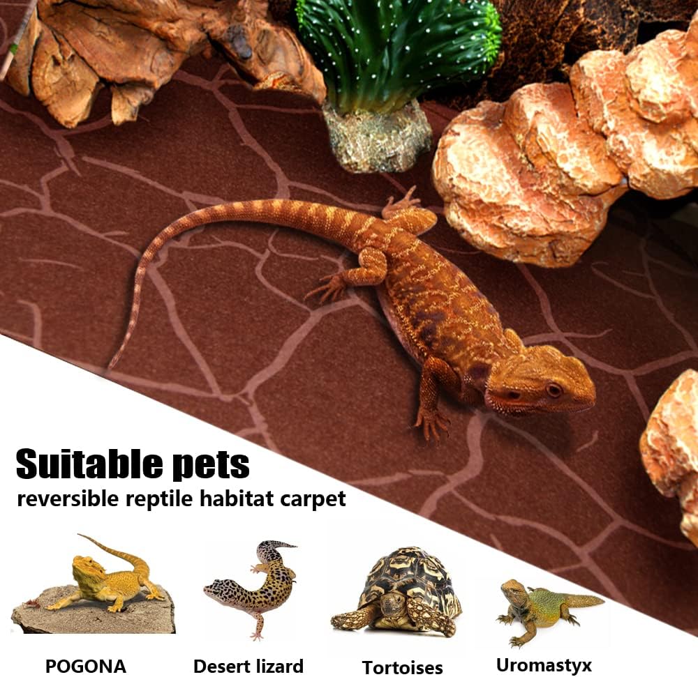 2 Pack Reptile Carpet Desert Reptile Mat & Reversible Substrate, Terrarium Liner Bedding, for Lizard,Chameleon,Gecko,Snake,Ceratophrys with Tweezers Feeding Tong (10 Gallon(21.5x11.5in))