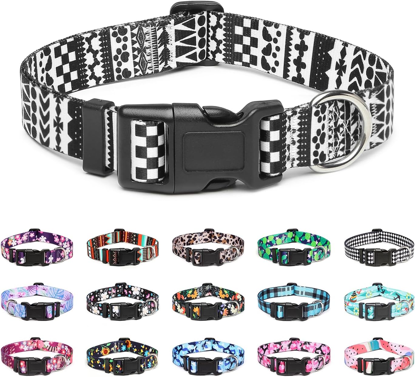 Mercano Adjustable Dog Collar - Special Design Patterns, Soft Nylon Comfortable Durable Pet Collar for Small Medium Large Dogs (XS, Black White A)